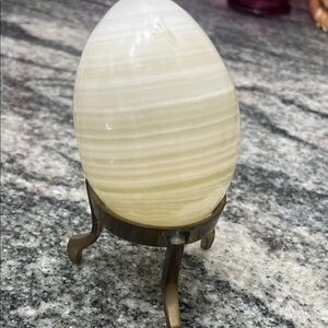 Elegant Cream Stone Accent with Brass Stand